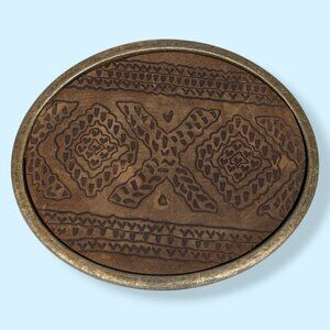 Vintage Artisan Leather & Brass Belt Buckle